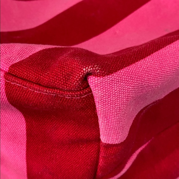 Victoria's Secret Pink Red Striped Canvas Tote Bag Metallic Beach Travel Summer - Picture 12 of 16